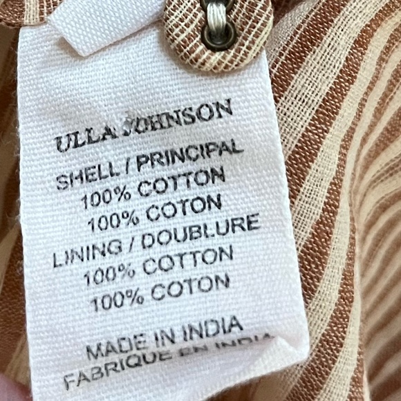 ULLA JOHNSON | Fiora Striped Cotton-Voile Midi Waist Tie Dress in Fawn | Size 2 - Picture 14 of 15